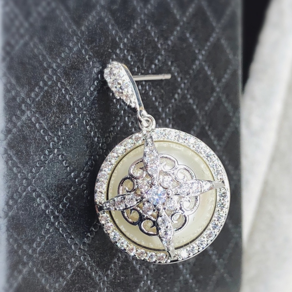 Faux pearl earrings round studs dangle ivory